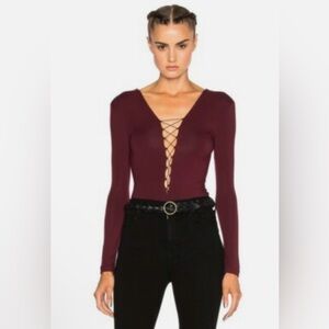 T by Alexander Wang Lace Up Stretch Celebrity Bodysuit Burgundy size medium
